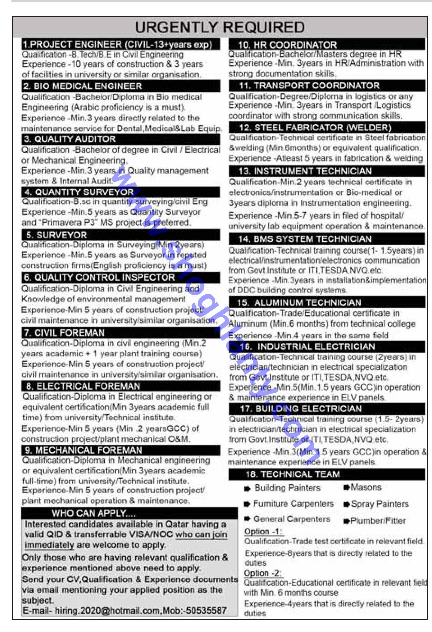 Jobs Engineers-Qatar- 14 October 2020